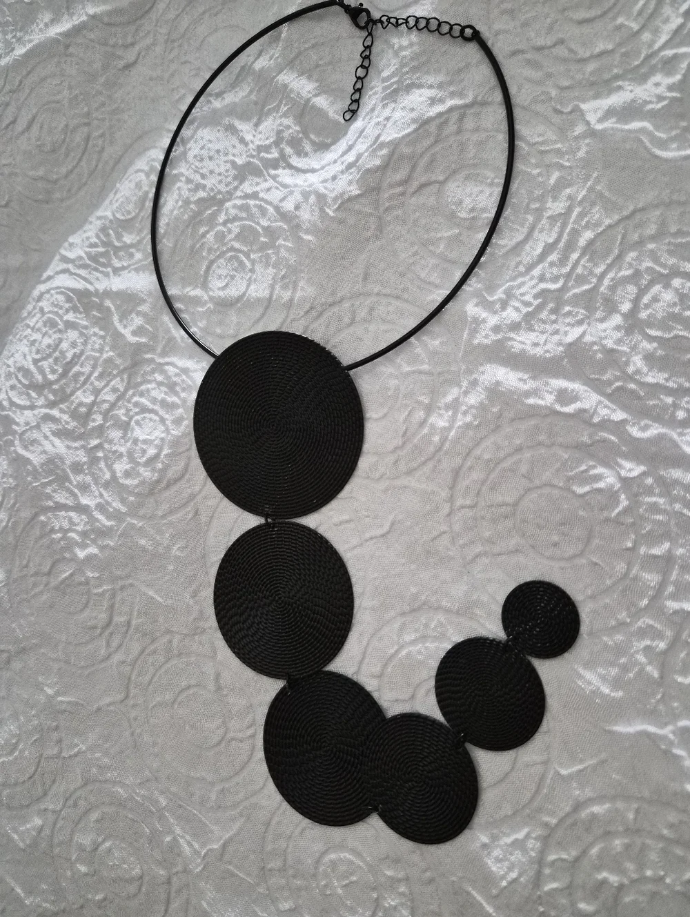 Modern Disc Statement Necklace ▪︎ 6 Tier ▪︎ Onyx ▪︎ Long Drop 14.5" - Picture 7 of 16